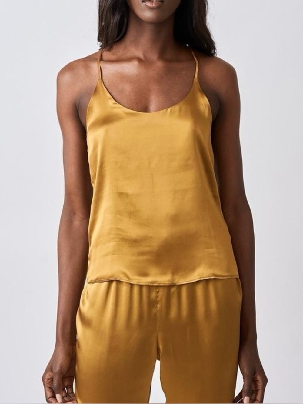 NWOT 100% Silk Bronze Gold Cami Camisole Racerback Tank Top S - Picture 2 of 5